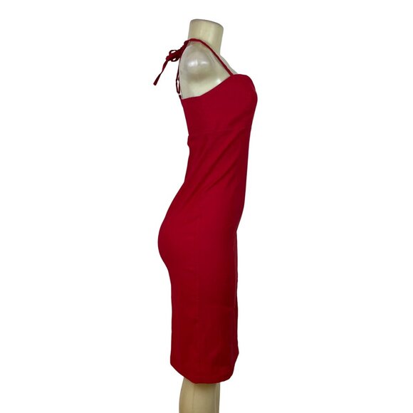 Anthropologie Womens Red Halter Midi Dress With Side Slit Size S - Picture 2 of 6